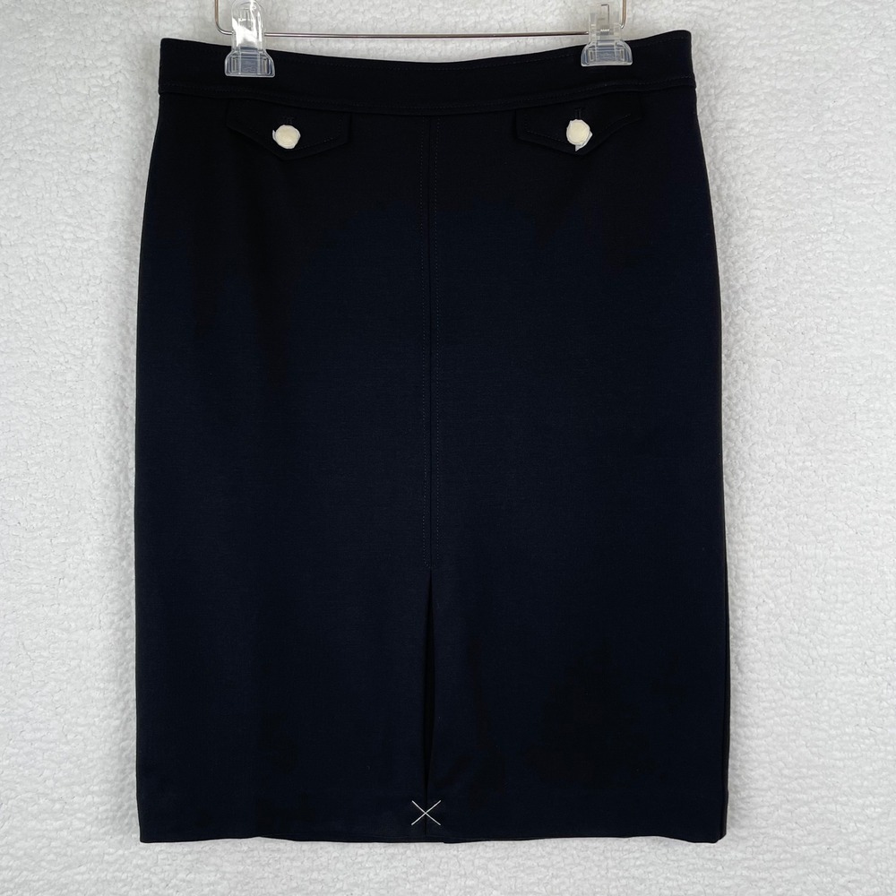 Talbots Womens Black Pencil Skirt Gold Button Faux Pockets Size 10 NWT